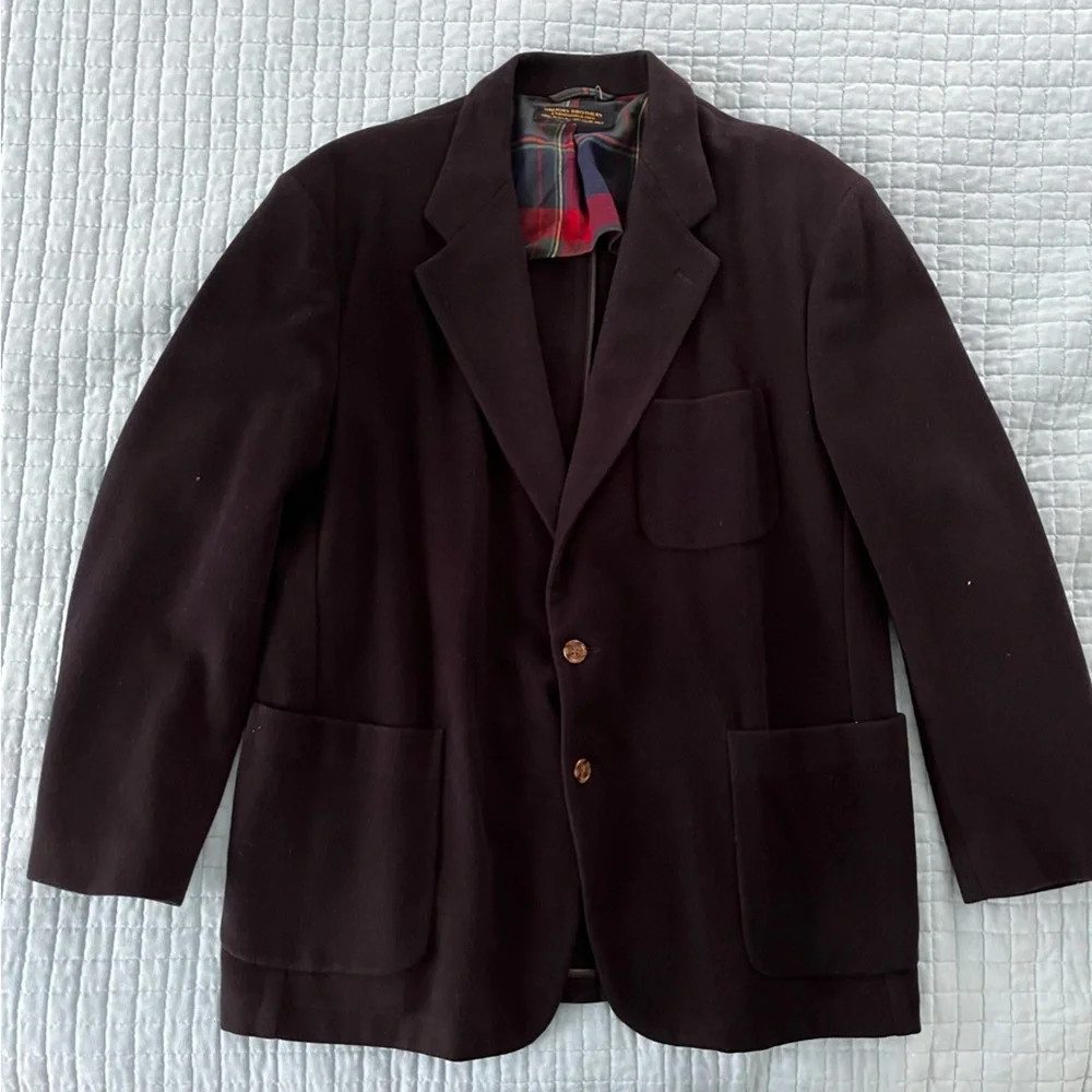 Brooks Brothers navy blue men’s blazer Jacket with Tartan details unlined casual